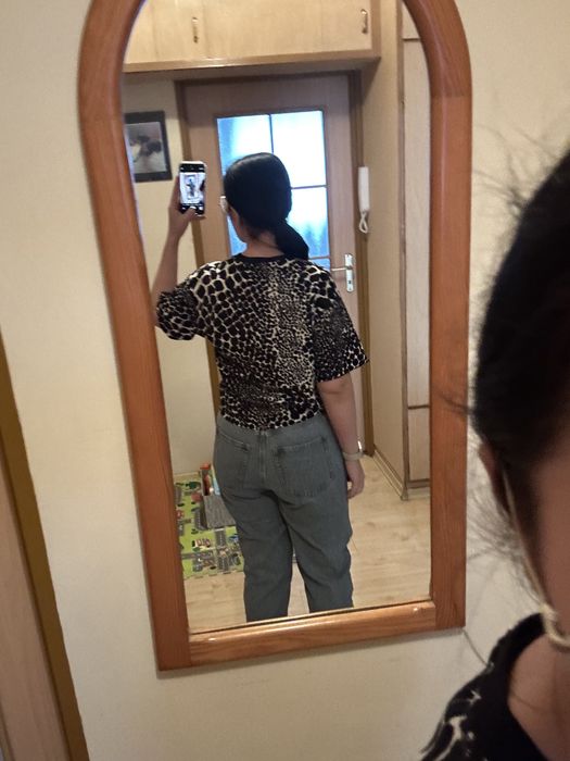 Topshop t-shirt crop top r xs/s oversize zyrafa animalprint