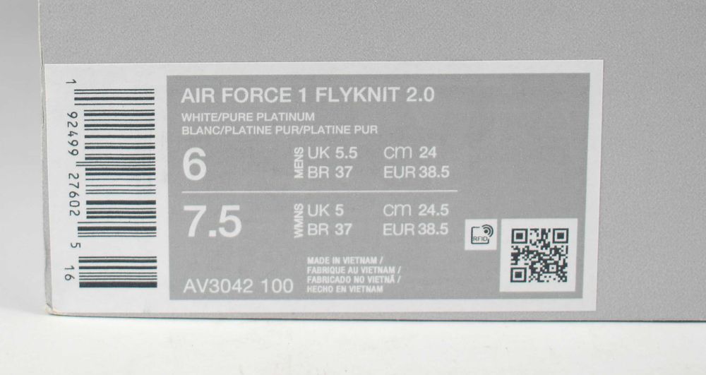 Sneakersy Nike Air Force 1 Flyknit 2.0 AV3042 roz. 38,5