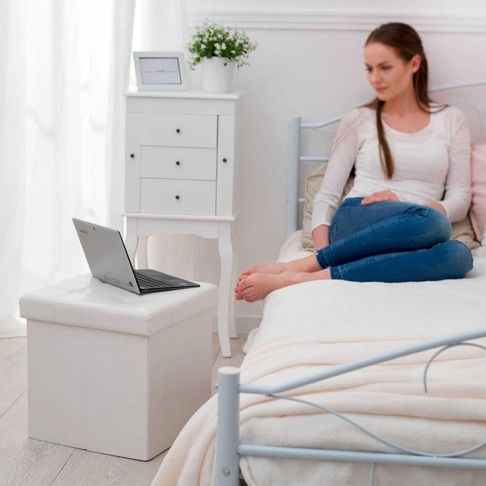 Składany puf ze schowkiem biały OUTLET