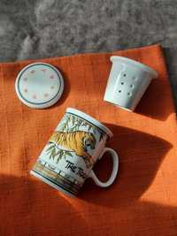 Porcelanowy kubek z zaparzaczem tygrys do parzenia ziół