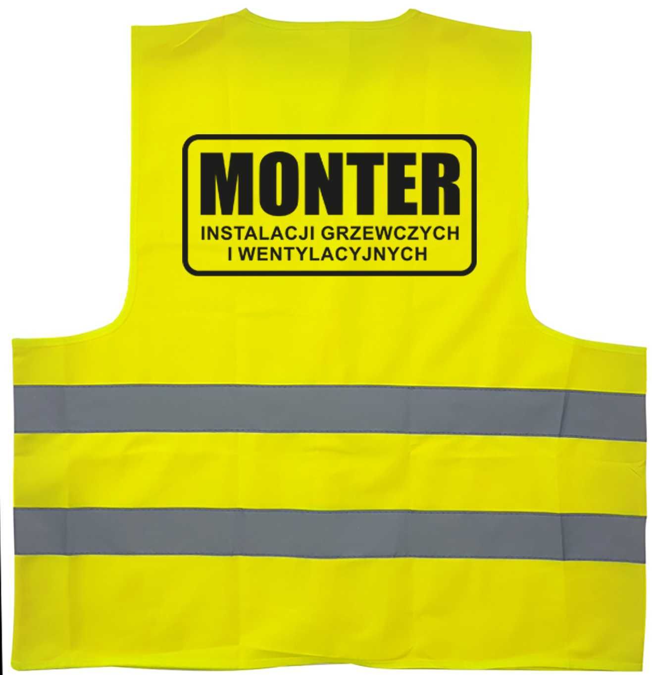 kamizelka odblaskowa z nadrukiem monter instalacji grzewczych i sanit.