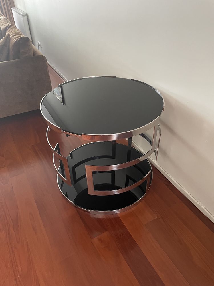 Mesa de apoio em aço inox e vidro temperado escuro - Novo Preco