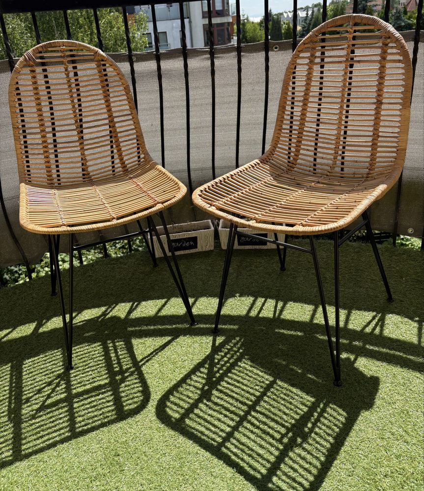 2 krzesła boho plecione stan idealny