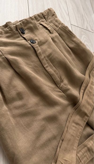 Spodnie H&M lniane banany bojówki mom wysoki stan boyfriendy luźne HM