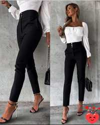 Eleganckie czarne spodnie wysoki stan S
