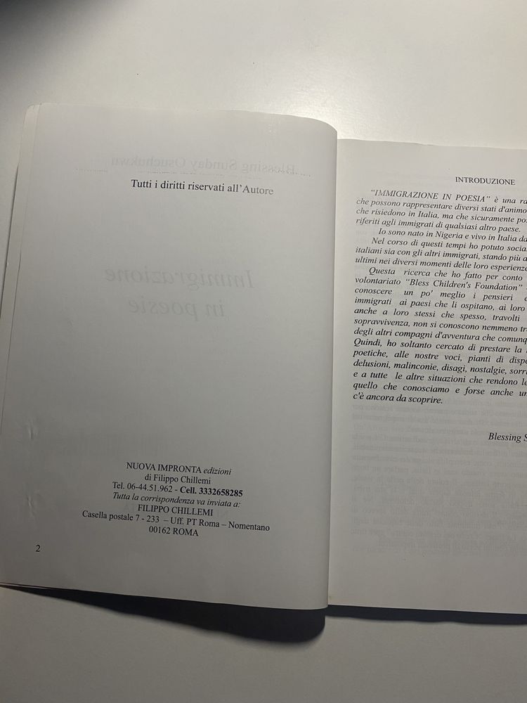 Книга ІТАЛІЙСЬКОЮ!! Blessing Sunday Osuchukwu “Immigrazione in poesie”