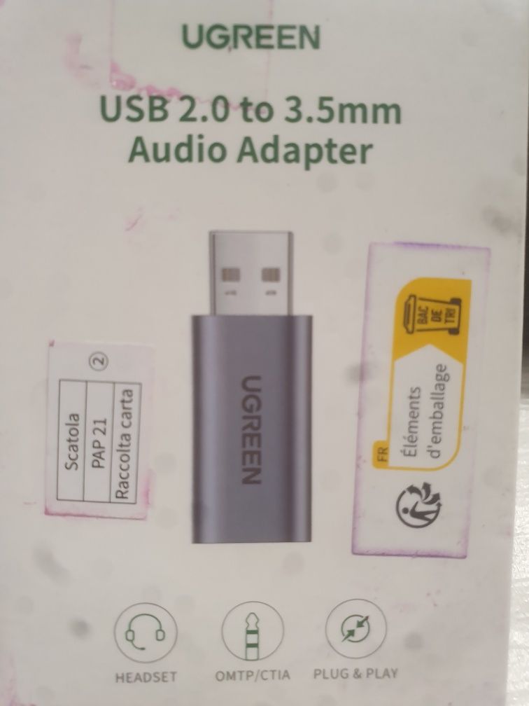 Adapter audio Ugreen CM383 do mini jack szary