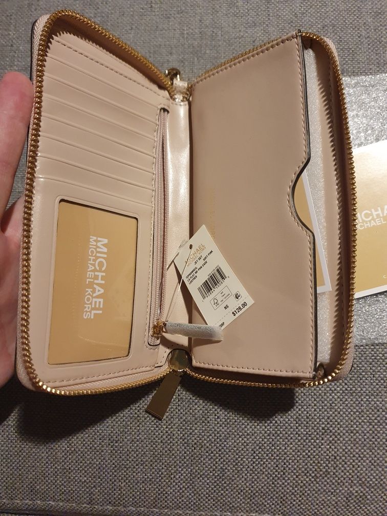 Nowy oryginalny portfel Michael Kors Jet Set skórzany soft pink