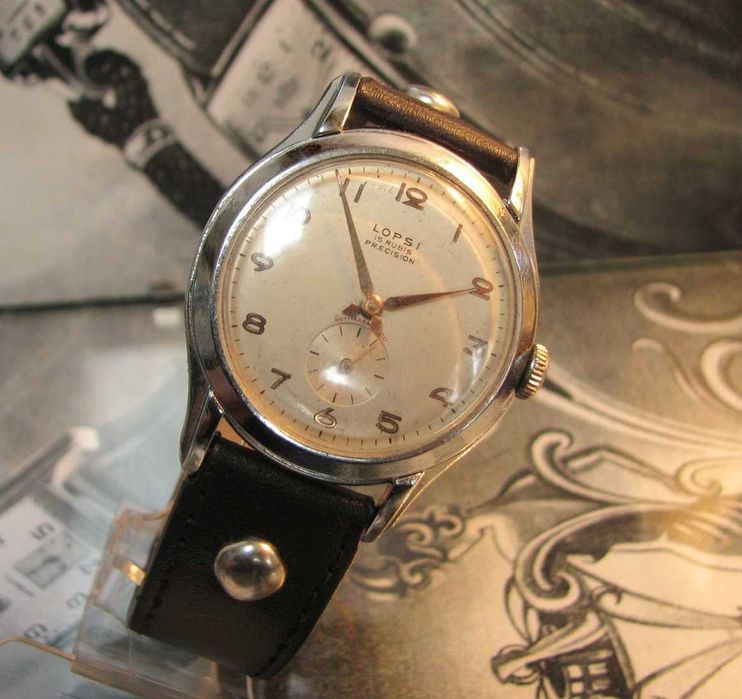 Zegarek vintage WW2 LOPSI PRECISION 15 Jewels 37 mm Krab Swiss