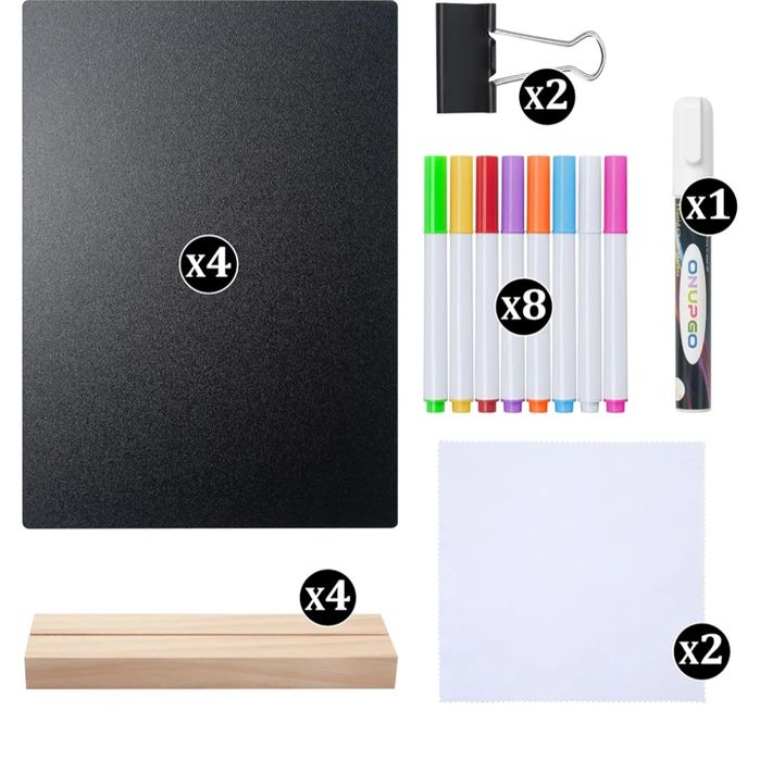 Zestaw 4 tablic kredowych ONUPGO z podstawą, 8 x 12 cal