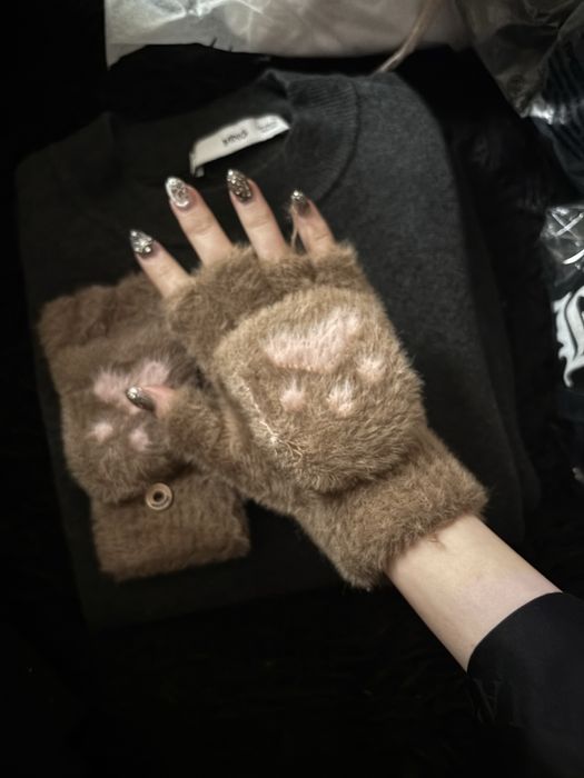 Перчатки мітенки без пальців пухнасті coquette y2k