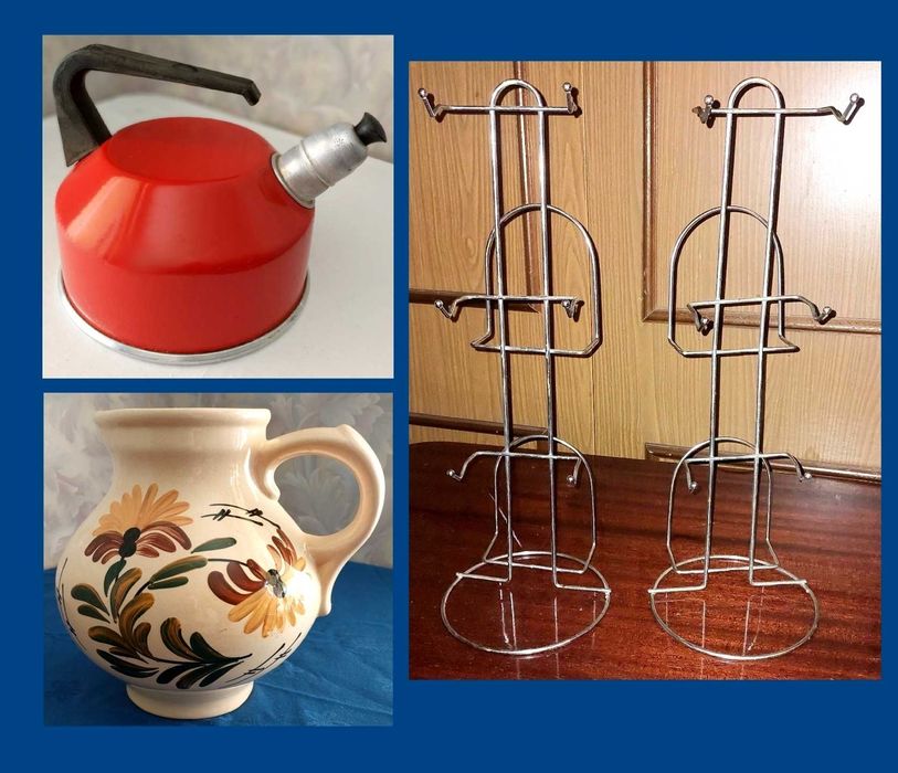 Кувшин керамич ручная роспись Подставка для чашек Чайник метал красный