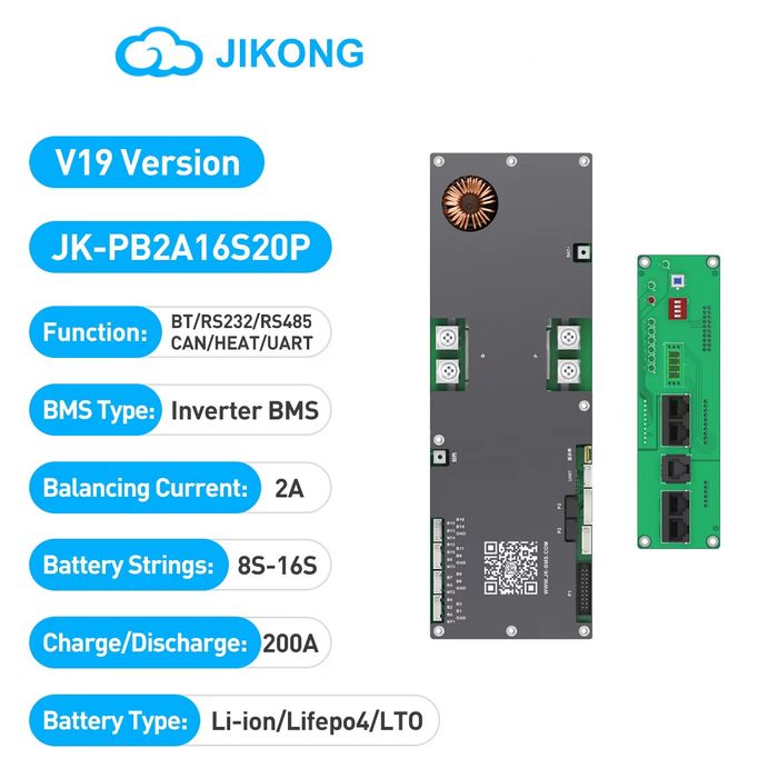 V19 Інверторна БМС JK-PB2A16S20P 2A 200/350A
8-16S Li-ion/LiFePO4/