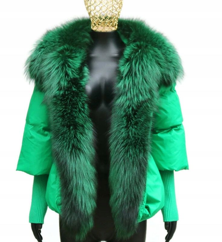 Zielona kurtka z futrem naturalnym r.S/M