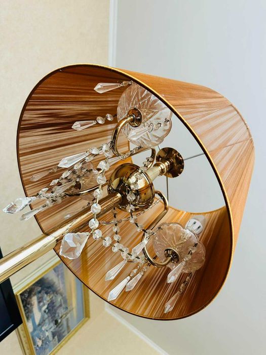 торшер лампа класичний з кришталевими ланцюжками підвісками