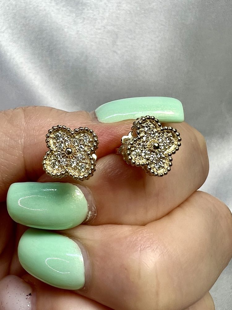Золоті сережки у стилі Van Cleef , Ван Клиф з діамантами