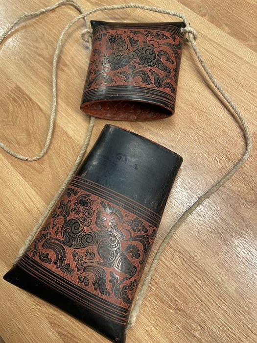 Unikat! Stara lakierowana torba bambusowa orientalny antyk z Azji