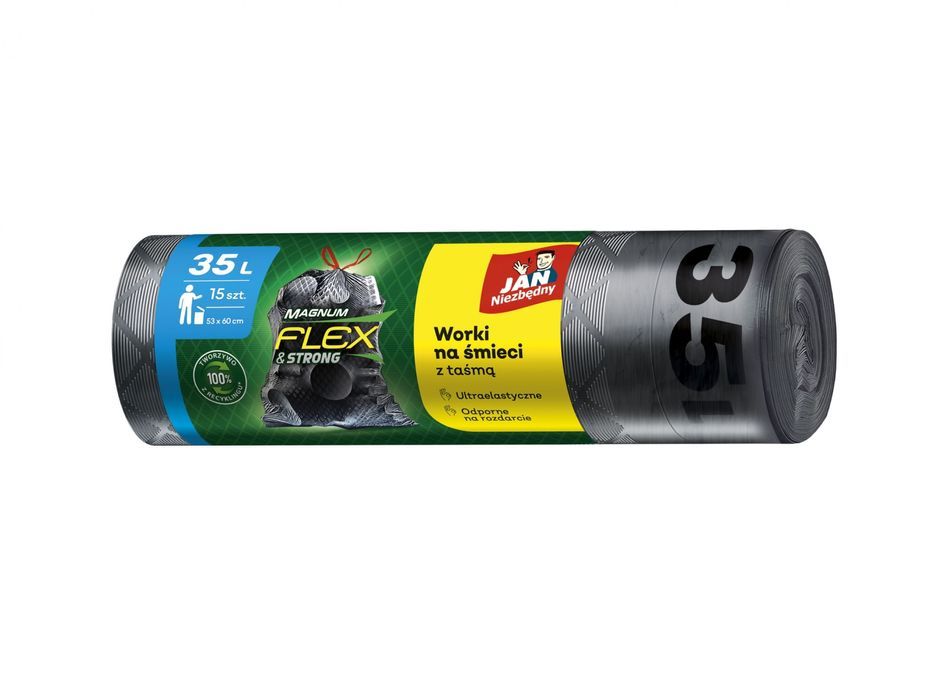 Worki na śmieci Magnum Flex&Strong z taśmą 35L - 15 szt. JAN NIEZBĘDNY