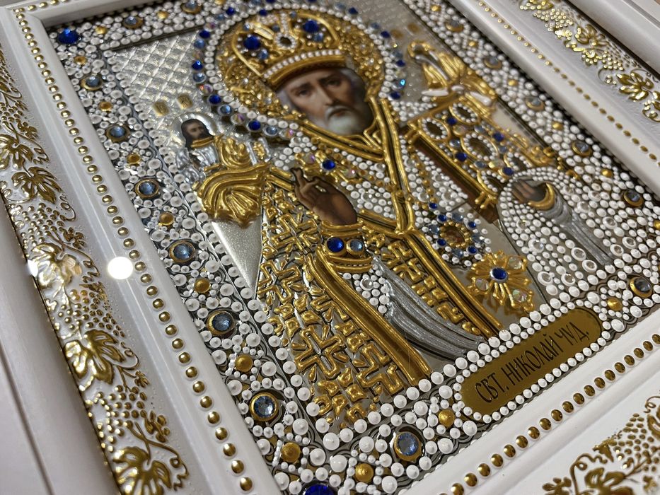 Ікона Св. Миколай. Икона Св. Николай. Ручна робота з стразами.