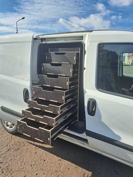 Regały narzędziowe, regały do busa, zabudowa - sklejka