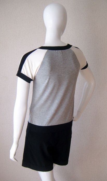 Bluzka Top T-shirt 36 S biała szara czarna z krótkim rękawem