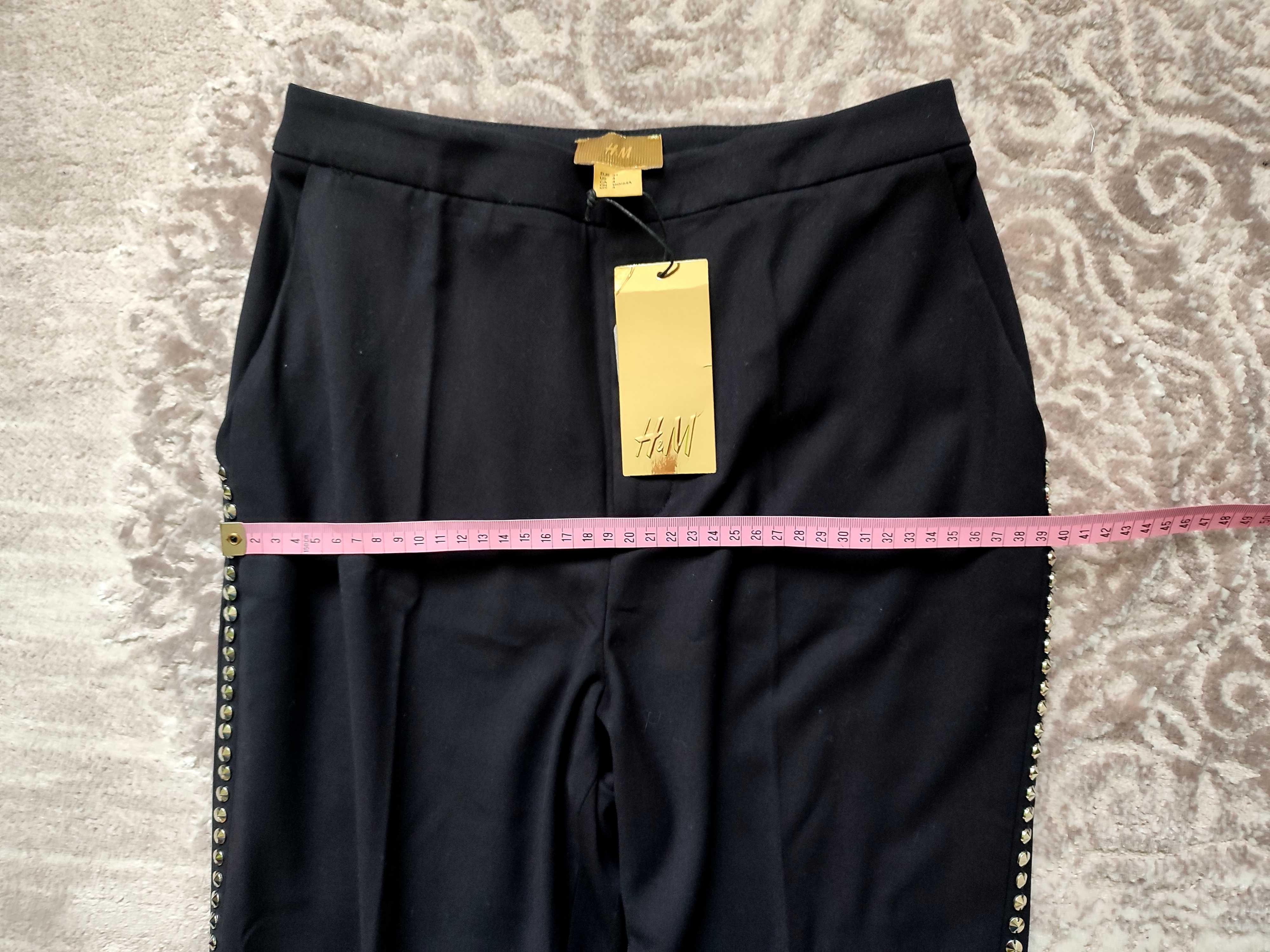Spodnie eleganckie czarne z ćwiekami, H&M, rozmiar XS 34, nowe z metką