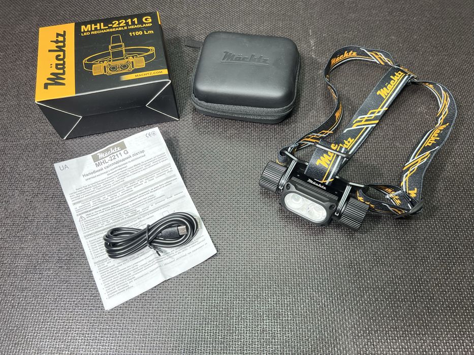 Фонарь налобный Machtz MHL-2211 G + зеленый и красный свет