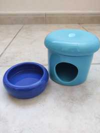 Taça de cerâmica e casota de cerâmica para hamster