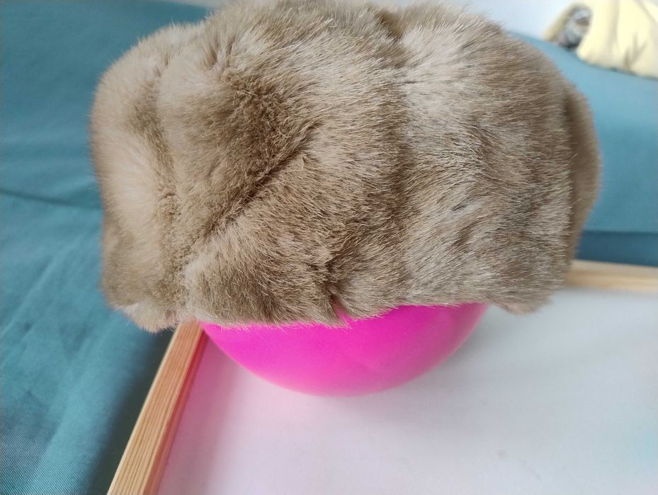 SUPER CENA Czapka WOLAN na polarze, żółta beżowa ze sztucznego futerka