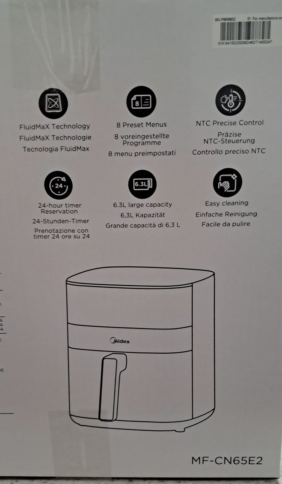 Frytkownica powietrzna Midea | MF-CN65E | Moc 1700 W | Pojemność 6,5 L