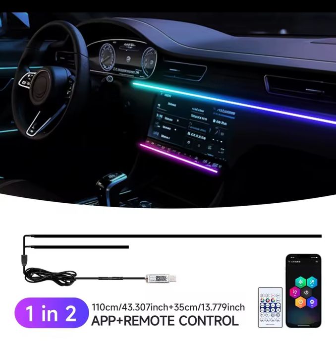 Fita Iluminação Ambiente interior Carro RGB 110cm comando e APP NOVO