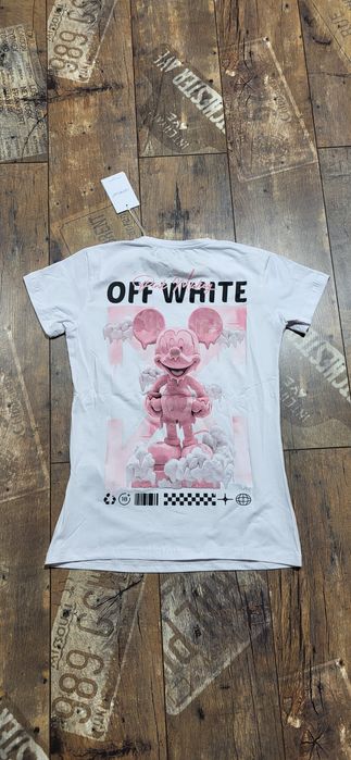 Off white biała koszulka damska bluzka mickey mouse S bawełna