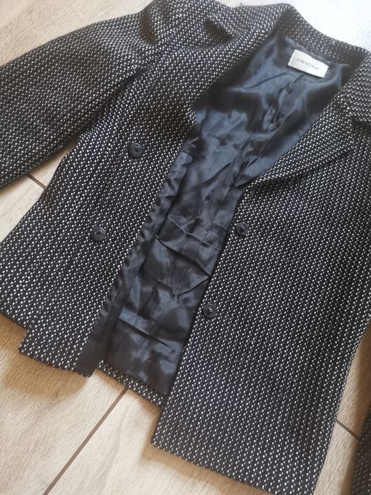 Elegancki żakiet marynarka 100% wełna biało czarny dese Caractere M 38