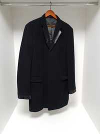 Мужское нарядное деловое пальто с кожаными вставками