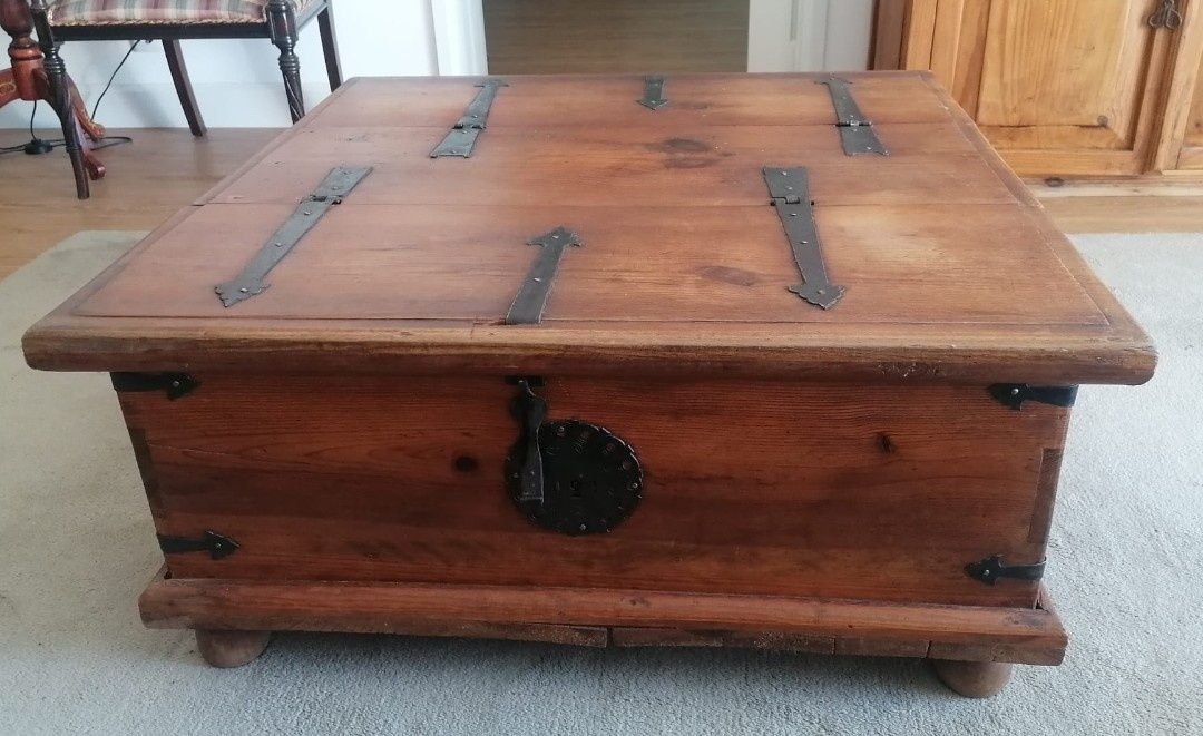 Mesa/arca mexicana de madeira rústica de centro c/tampo c/2 aberturas