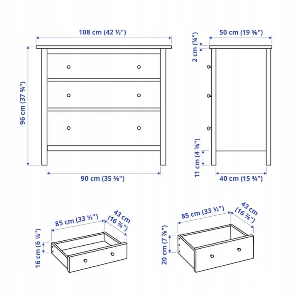 IKEA HEMNES Komoda, 3 szuflady