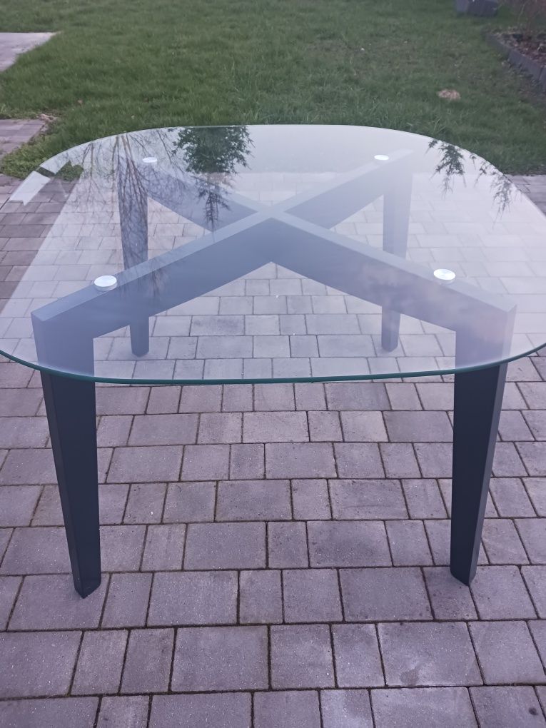 Stół drewnano -i szklany  120 cm x 120 cm