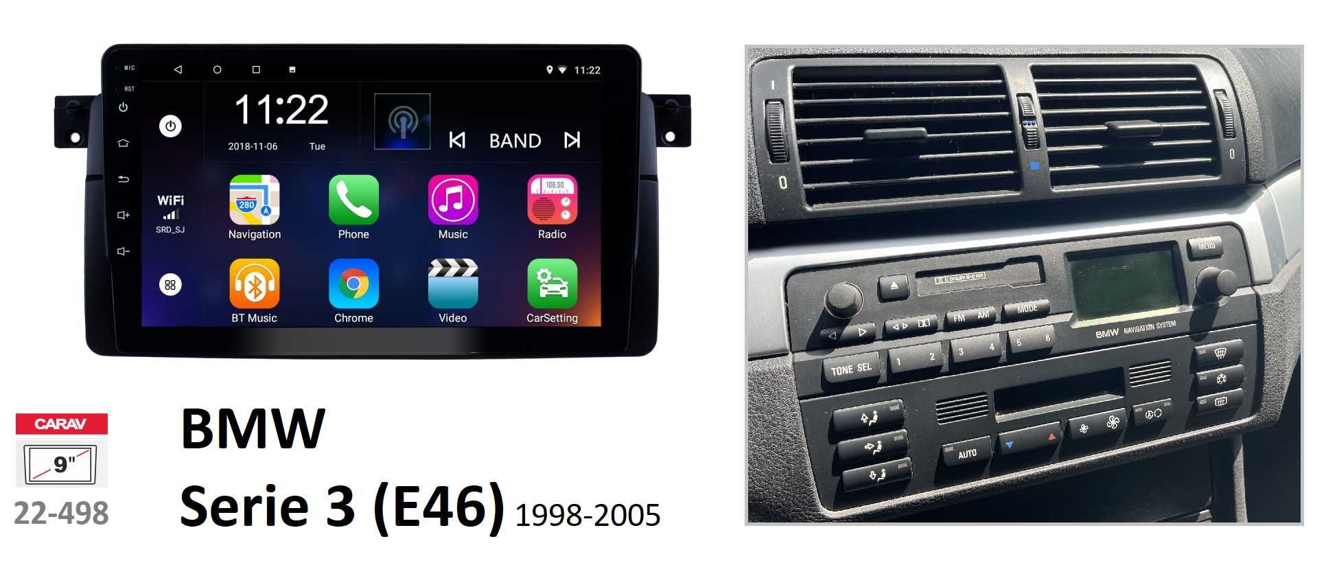 (NOVO) Rádio 2DIN 9" BMW E46 • Android [4+32GB] • 320 318 Serie 3