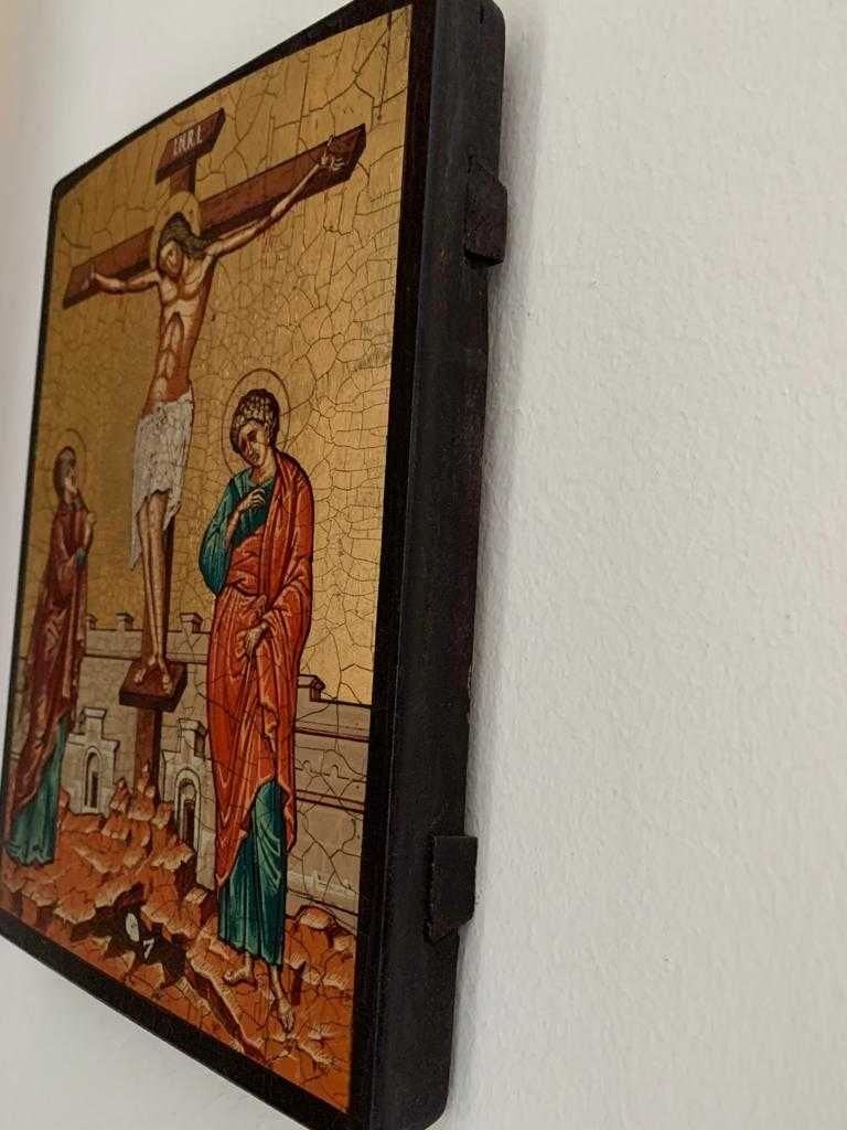 Ícone da Crucificação- Arte Bizantina -Óleo e folha de ouro s/madeira