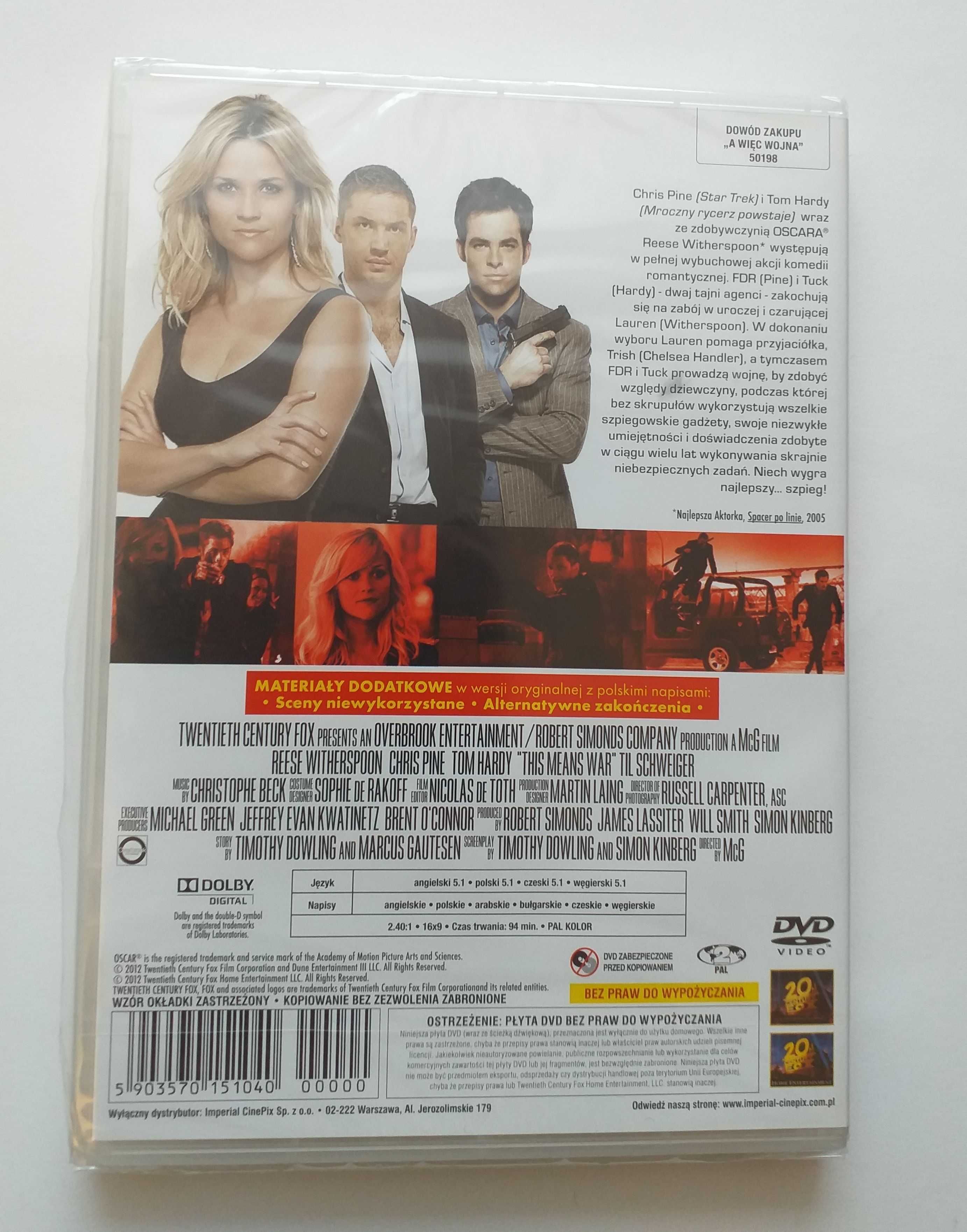 A więc wojna (DVD) Reese Witherspoon, Ch. Pine, T. Hardy, T. Schweiger