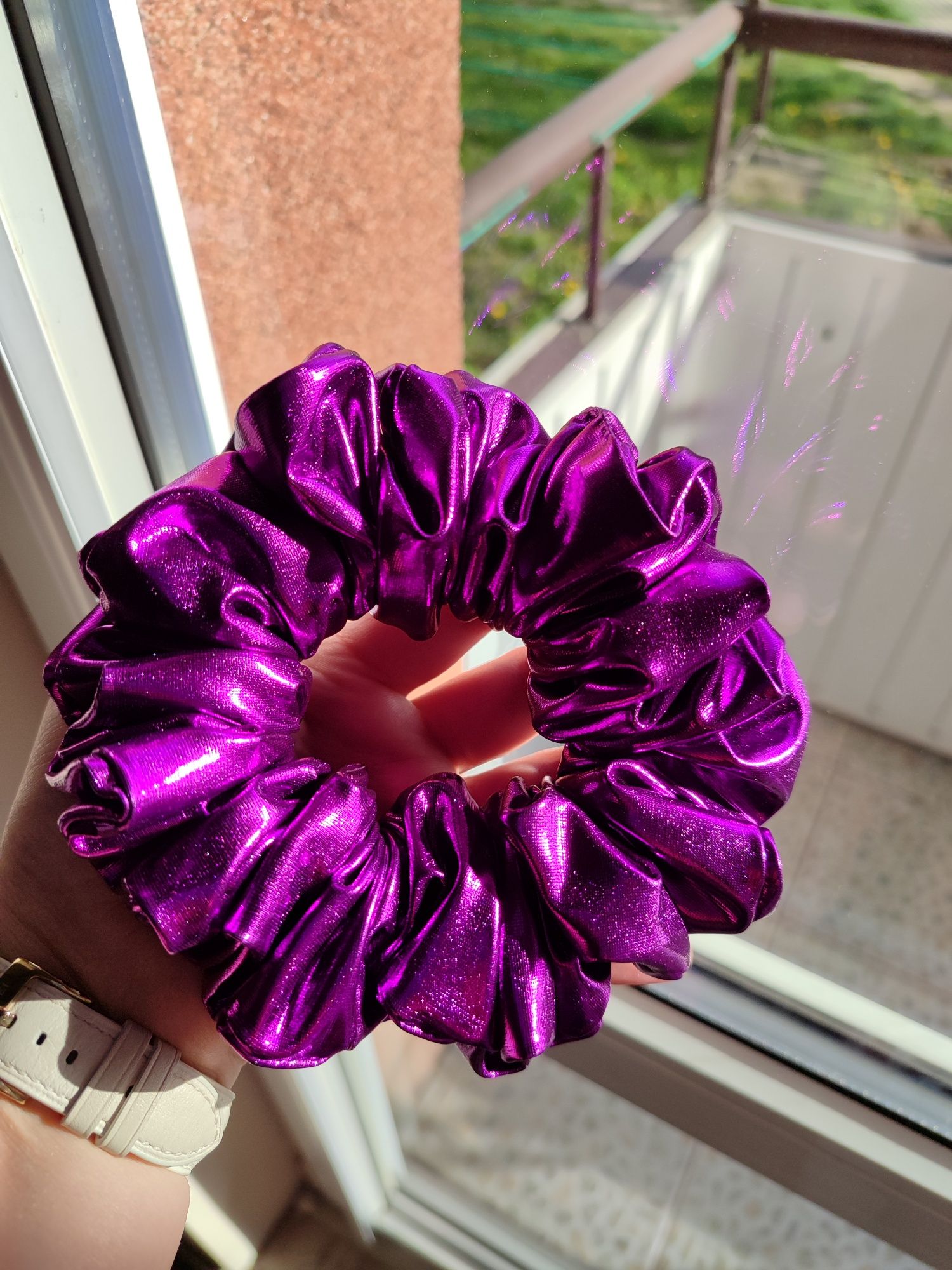 Scrunchie do włosów rozm L Błyskotka fiolet Nowość