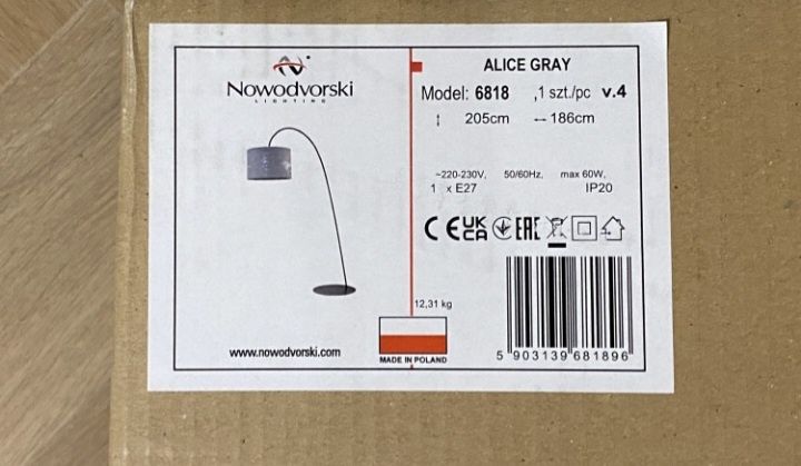 Duża lampa stojąca, szara (Novodworski 6818 Alice Gray)