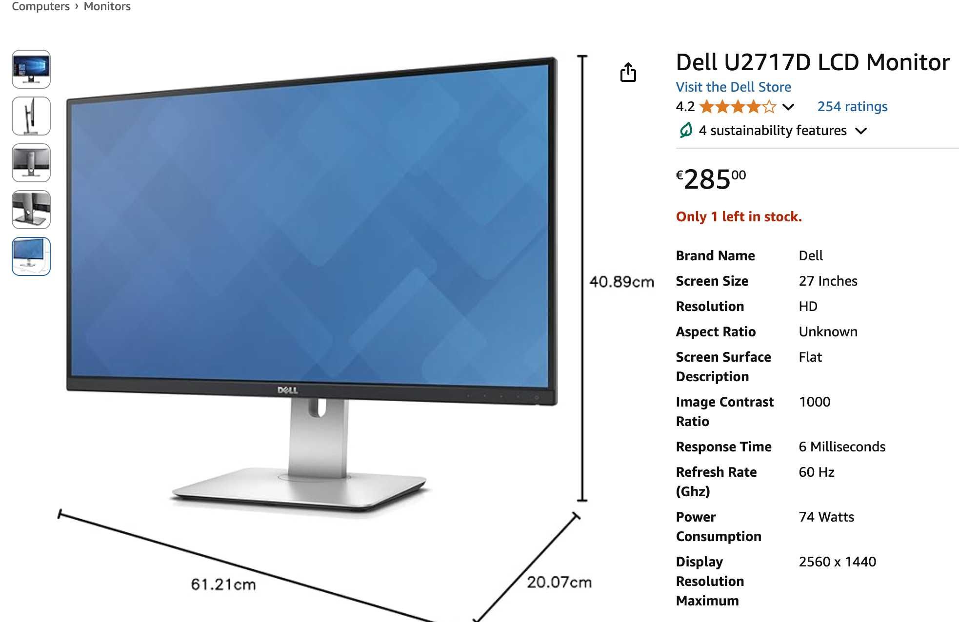 Monitor Dell 27'' UltraSharp U2717D como novo