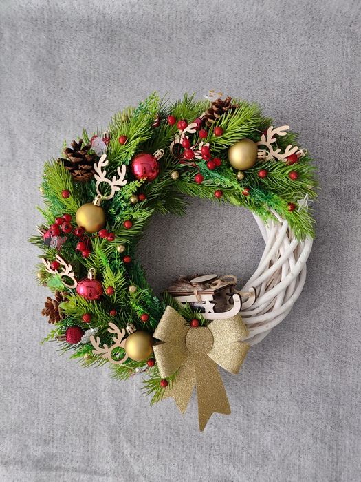 Stroik wianek świąteczny bożonarodzeniowy na drzwi podświetlany 43 cm