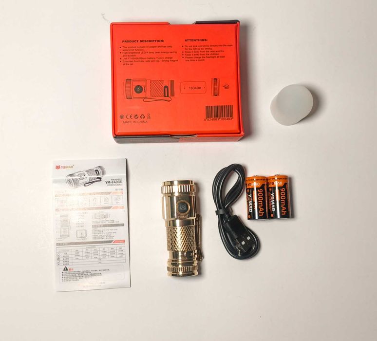 Cała z mosiądzu, kieszonkowa latarka, 1200LM, bogaty zestaw