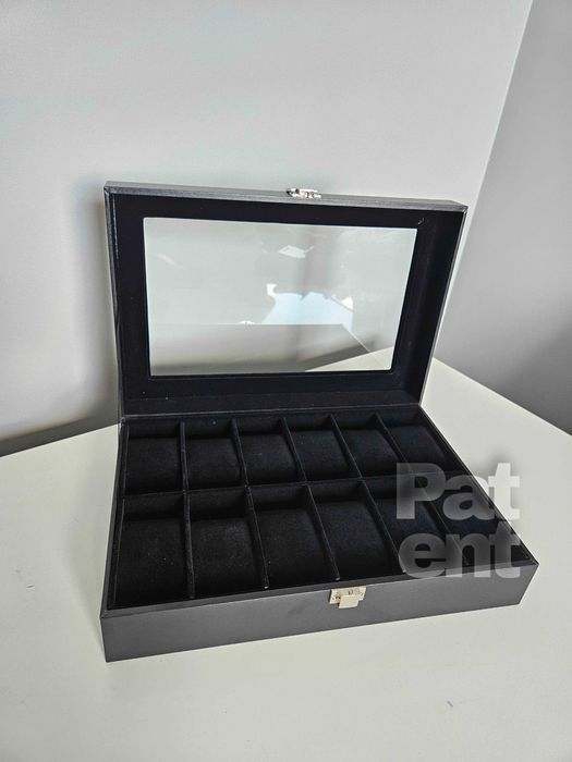 Czarna szkatułka na biżuterię zegarki bransoletki na prezent