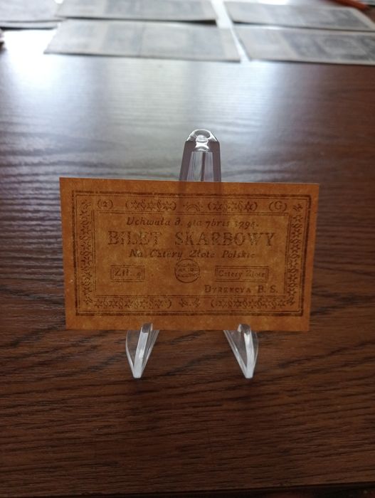 Bilet Skarbowy Na Cztery Złote Polskie 1794r. Okazja Stan UNC