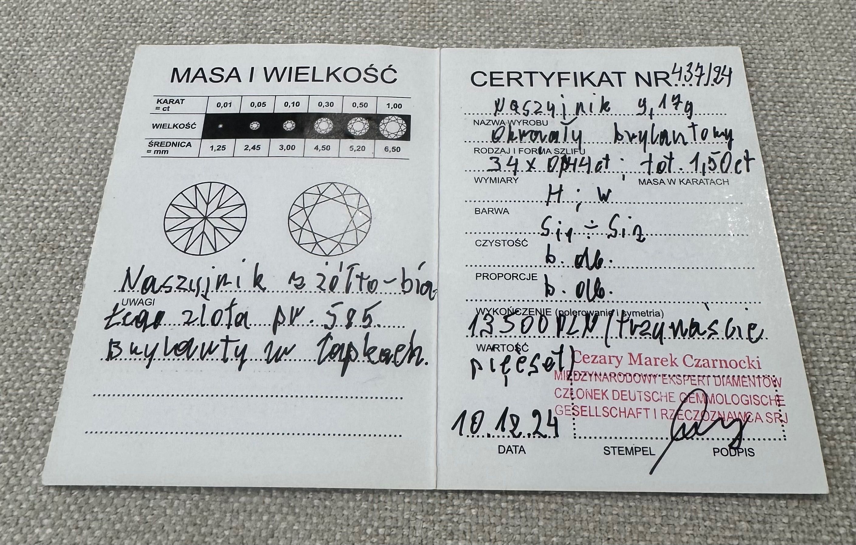 Złoty naszyjnik z naturalnymi diamentami próba 585