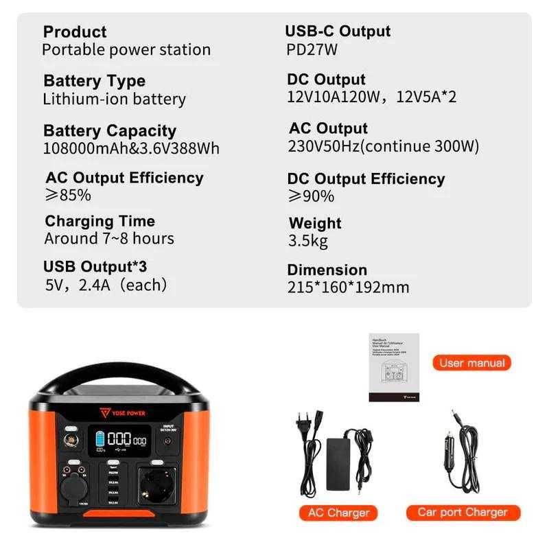 Портативна електростанція Yose Power 300 Вт 388 Вт·год  108 000 mAh