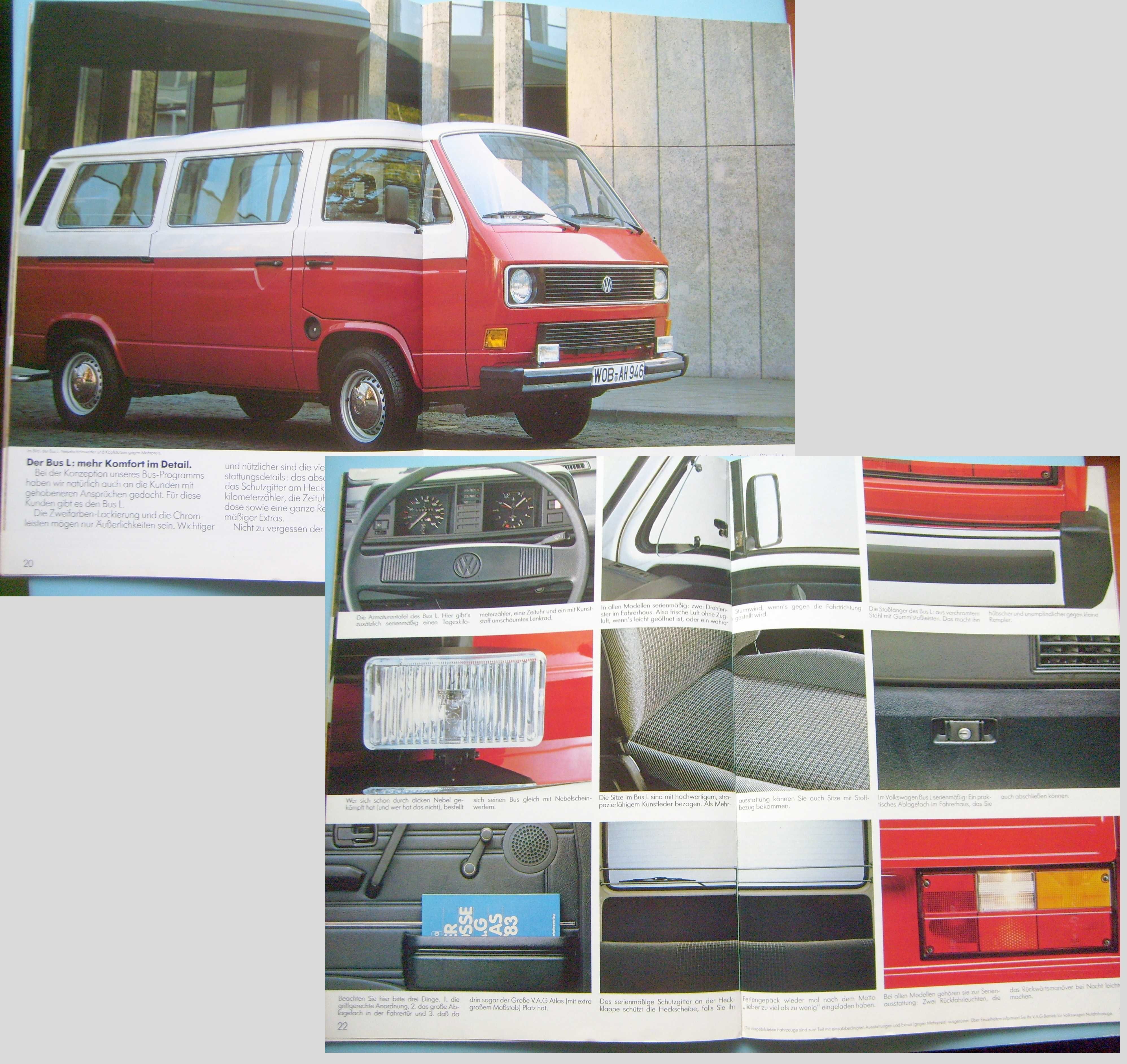 Volkswagen T3 '83 Transporter Bus Kombi Caravelle prospekt 42 str. BDB